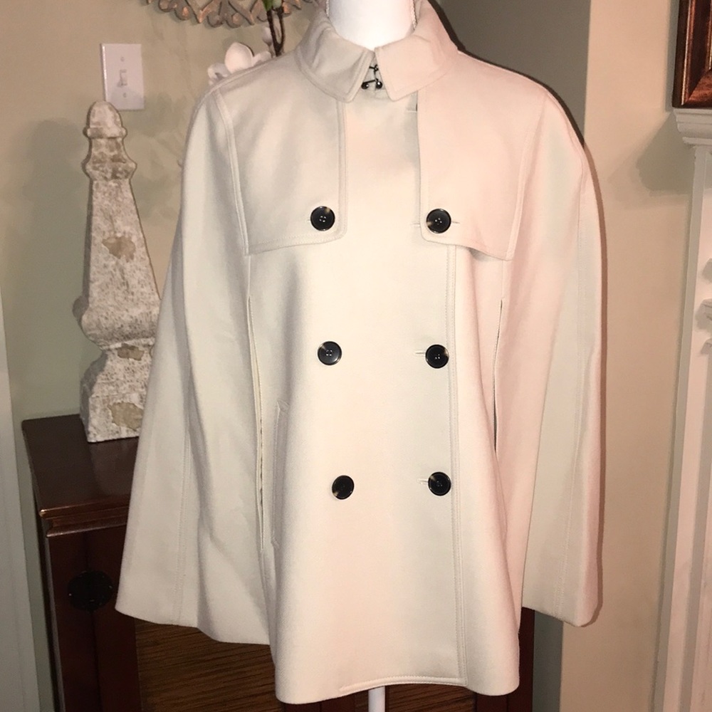 Ann Taylor Cream Double-Breasted Cape Coat